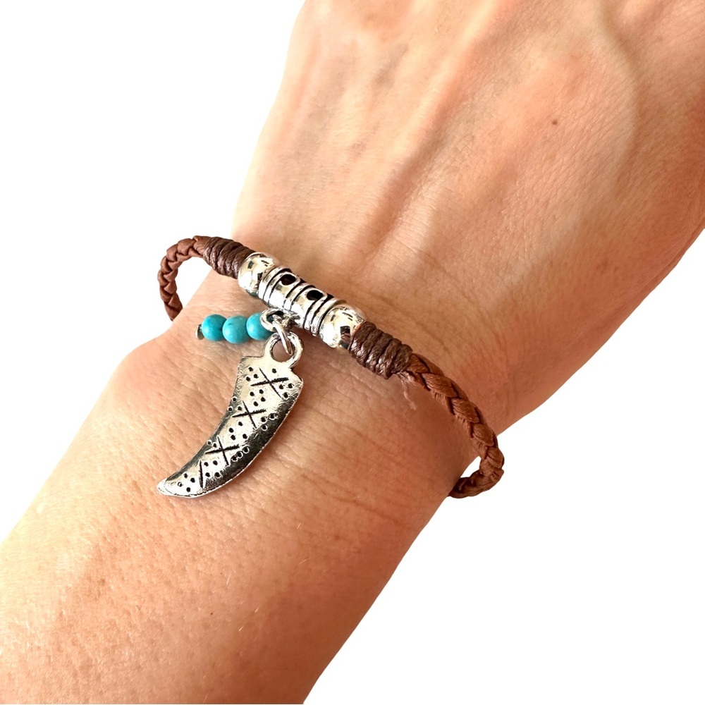🔴 5 for $10 ONE Brown Braided Leather Bracelet with Silver Charm - Picture 2 of 16